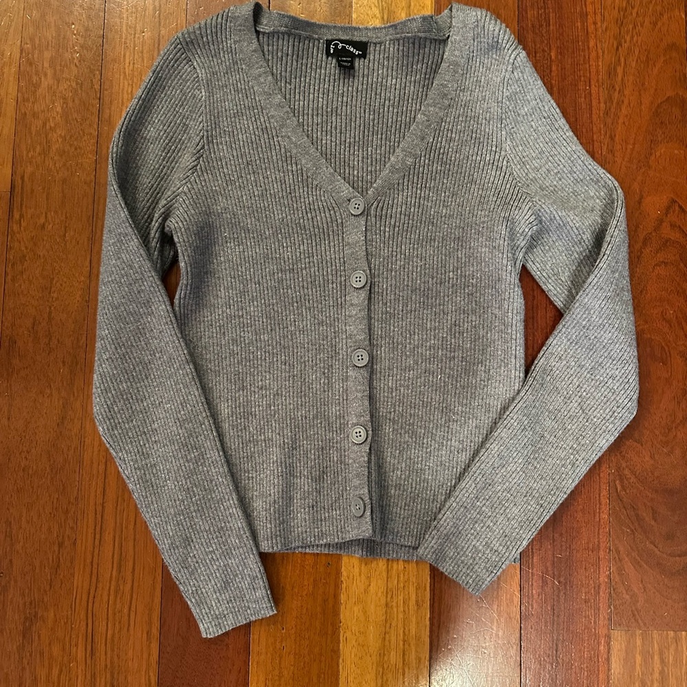 art class Gray Ribbed V-Neck Button Cardigan Size L girls